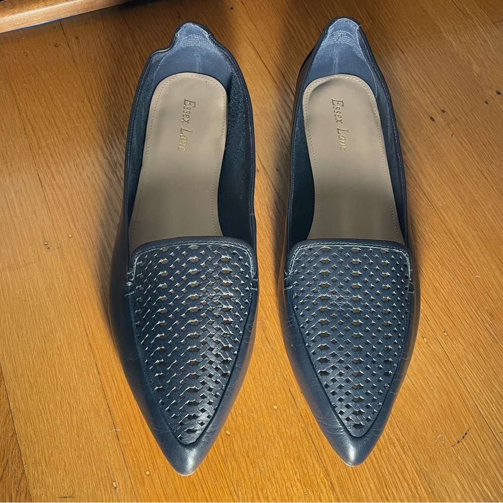 Navy Blue Vegan Leather Flats